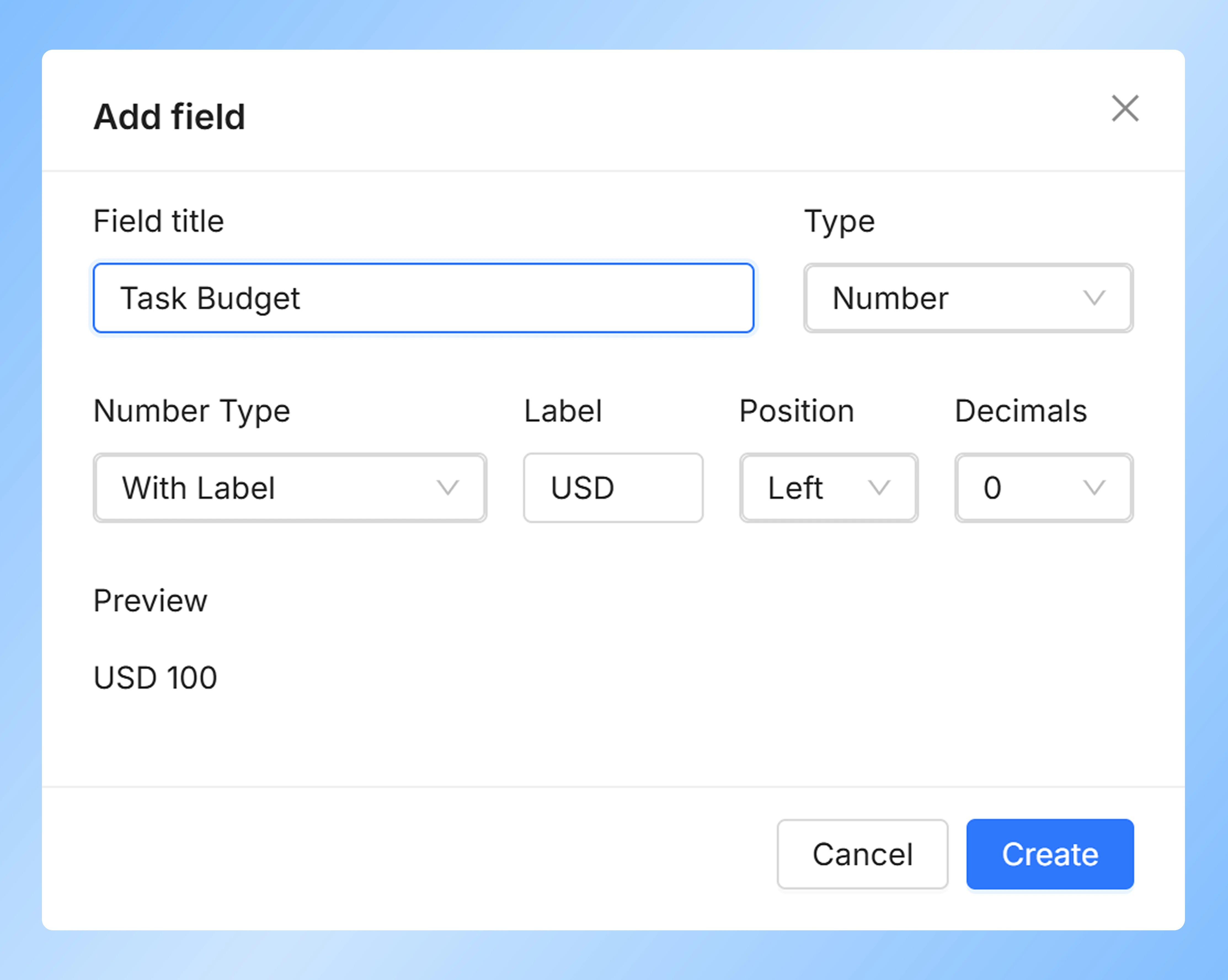 Worklenz custom fields