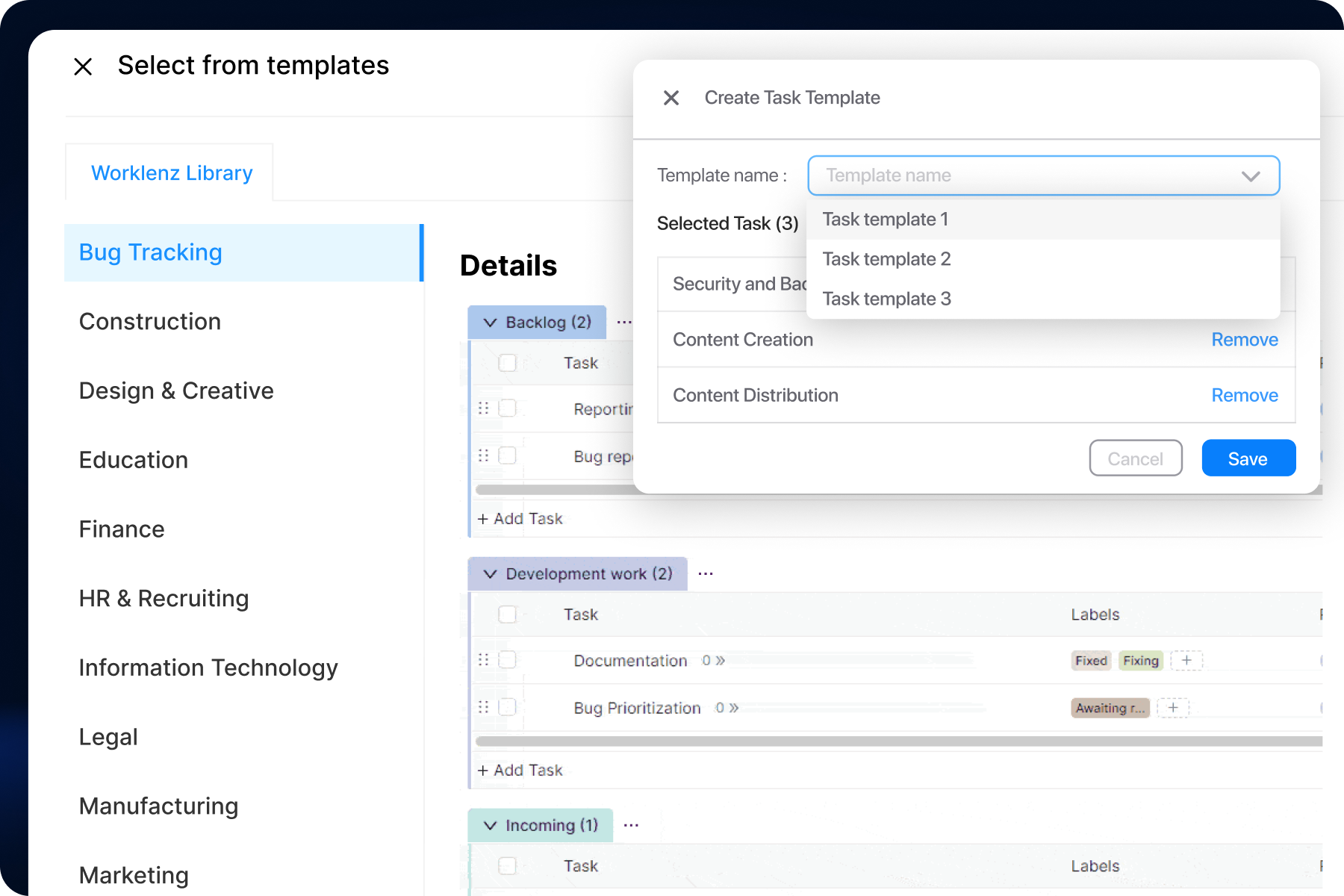 Project Templates Library Interface