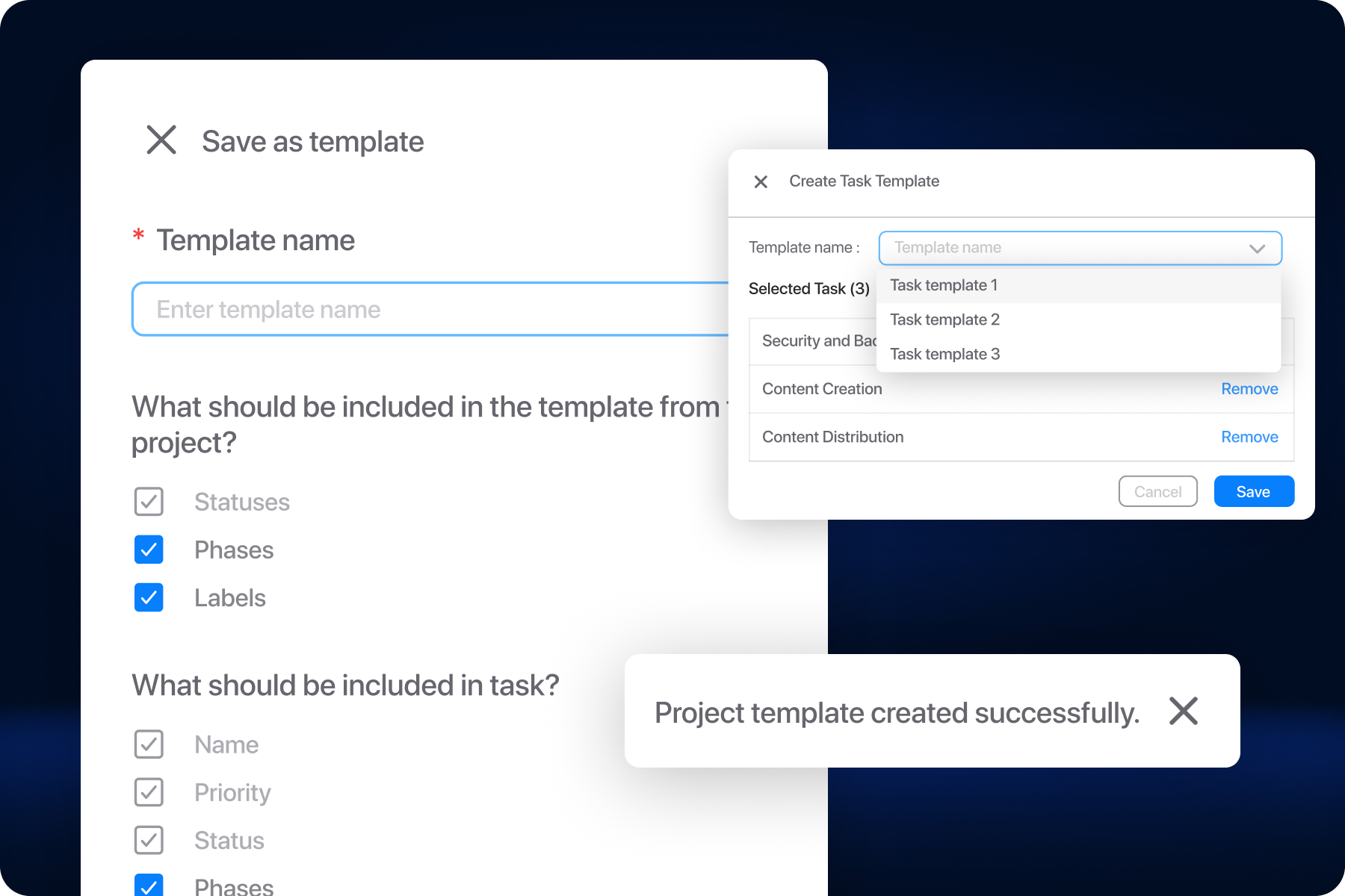 Quick Project Setup Interface